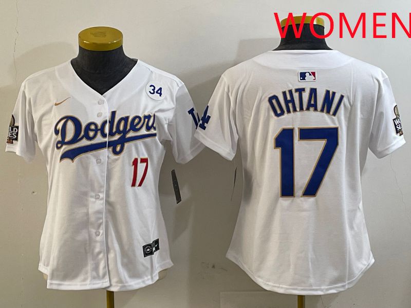Women Los Angeles Dodgers #17 Ohtani White Gold Game 2025 Nike MLB Jersey style 5